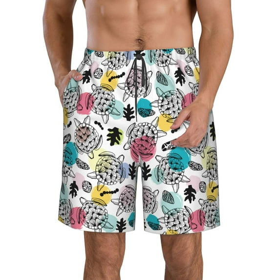 Goofa Turtle Printed Mens Swim Trunks Summer Quick Dry Short Beach Swimwear Bathing Suits-Medium