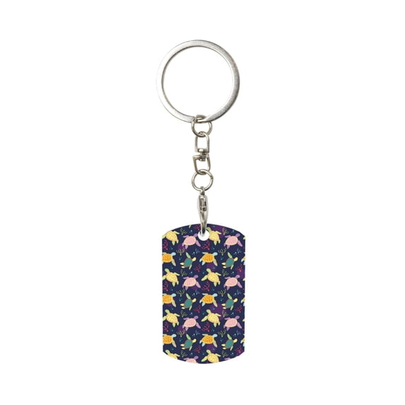 Goofa Turtle Printed Rectangular Metal Keychain Bag Charm Floral Charm for Purse Keys Metal Keyring Gift for Women Accessories