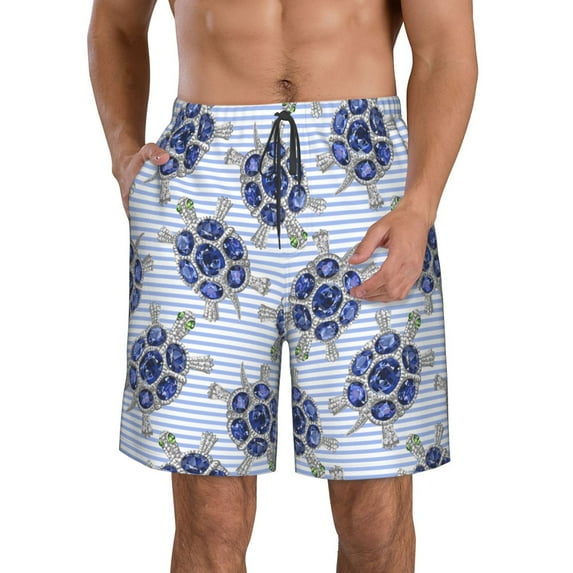 Goofa Turtle with Blue Stones Printed Mens Swim Trunks Summer Quick Dry Short Beach Swimwear Bathing Suits-Medium