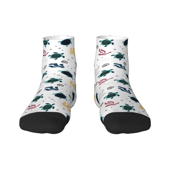 Goofa Turtles And Corals Pattern Non Slip Socks with Grips for Elderly, Crew Socks Yoga Hospital Socks Cushioned Sole Gripper Socks for Men Women