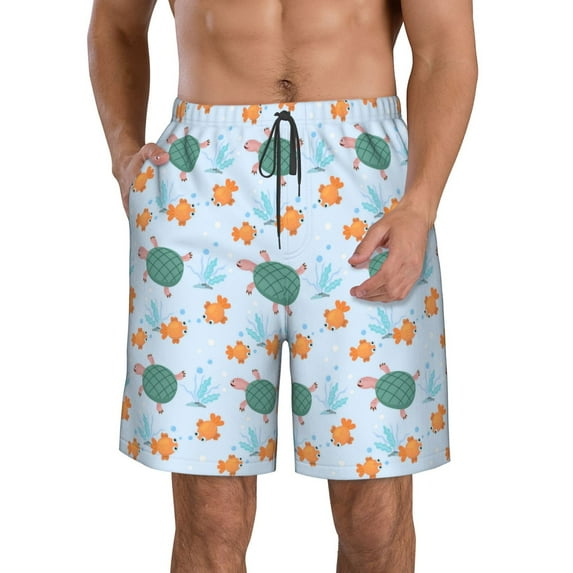 Goofa Turtles And Goldfish Printed Mens Swim Trunks Summer Quick Dry Short Beach Swimwear Bathing Suits-Medium