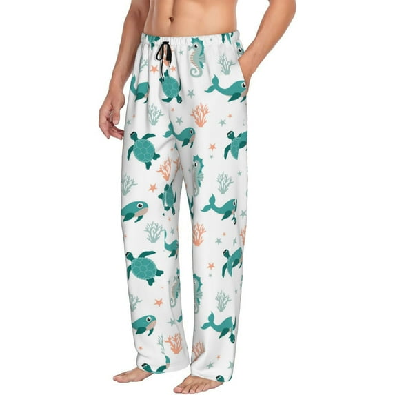 Goofa Turtles And Seahorses Printed Soft Pajama Pants for Men, Wide Leg Comfy Casual Lounge Yoga Pants-Large