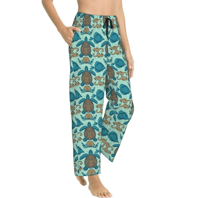 Goofa Turtles And Seahorses Printed Soft Pajama Pants for Women, Wide ...