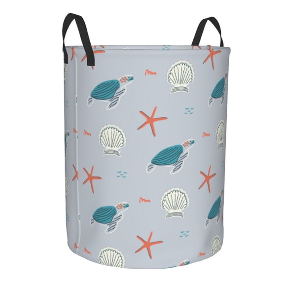 Goofa Turtles And Shells Printed Circular Hamper,Laundry Basket with Handles,Storage Baskets Foldable,Large Capacity Laundry Hamper-Medium
