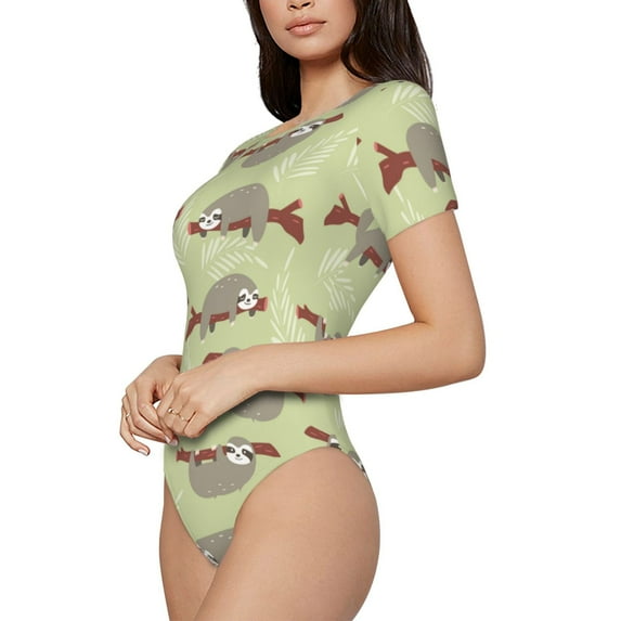 Goofa Twig Sloth Printed Women Rash Guard Short Sleeve,Tummy control Swimsuit Surfing Swimsuit Bathing Suit One Piece Swimsuit UPF 50-X-Large