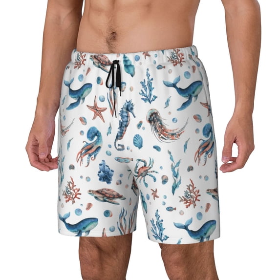 Goofa Undersea Animals Printed Men's Swim Trunks Board Shorts Quick Dry Mens Swimming Trunks with Compression Liner,Breathable Fit Hawaii Beach Shorts-3X-Large