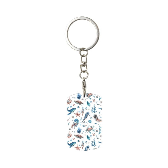 Goofa Undersea Animals Printed Rectangular Metal Keychain Bag Charm Floral Charm for Purse Keys Metal Keyring Gift for Women Accessories