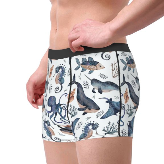 Goofa Underwater Animals 1 Printed Men's Boxer Briefs Underwear, Moisture-Wicking Underwear, Trunk,Soft and Breathable Cotton Underwear-Medium