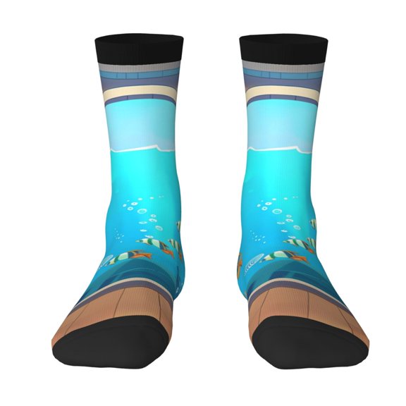 Goofa Underwater Aquarium Arches Printed Men's Crew Socks, Soft Durable Breathable Moisture-Wicking with Odor Control Cotton socks