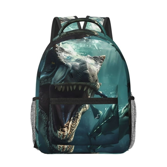 Goofa Underwater Dinosaur Shark Pattern Comfortable Student Backpack - Ergonomic Design, Durable, Water-Resistant, Multi-Compartment,Travel, and Outdoor Activities