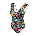 thumbnail image 1 of Goofa Underwater Diving Animals Print Women's Ruffled One Piece Swimsuit V Neck, 1 of 7