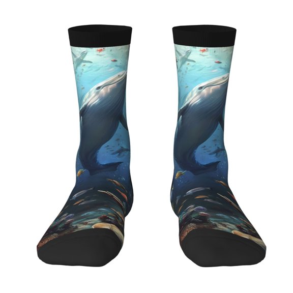 Goofa Underwater Dolphin Printed Men's Crew Socks, Soft Durable Breathable Moisture-Wicking with Odor Control Cotton socks