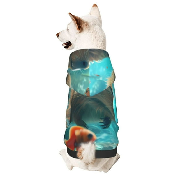 Goofa Underwater Swimming Guinea Pig Pattern Small Dog Sweater Hoodies Pet Grey Hooded Soft Fleece Sweatshirts with Pocket Fall Winter Puppy Cat Sweaters Warm Clothes-X-Small