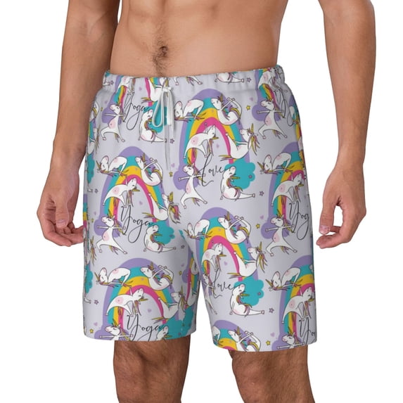Goofa Unicorn DoingYoga Printed Men's Swim Trunks Board Shorts Quick Dry Mens Swimming Trunks with Compression Liner,Breathable Fit Hawaii Beach Shorts-XX-Large
