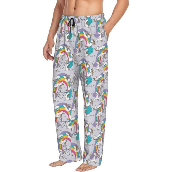 Goofa Unicorn DoingYoga Printed Soft Pajama Pants for Men, Wide Leg Comfy Casual Lounge Yoga Pants-Small
