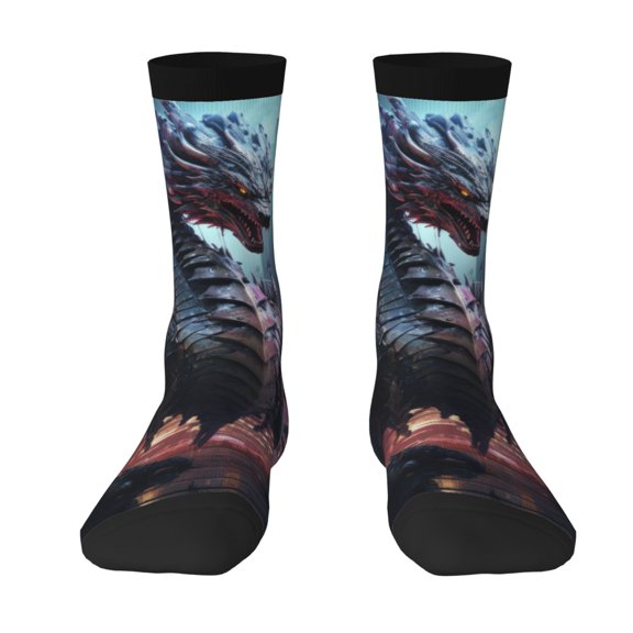 Goofa Urban Mechanical Dragon Printed Men's Crew Socks, Soft Durable Breathable Moisture-Wicking with Odor Control Cotton socks