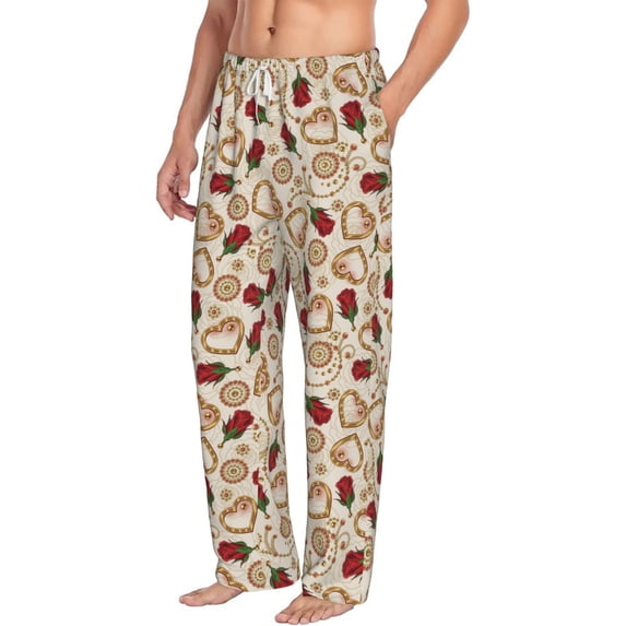 Goofa Valentine'S Day Rose Printed Soft Pajama Pants for Men, Wide Leg Comfy Casual Lounge Yoga Pants-Small