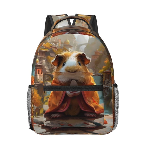 Goofa Valley Meditating Guinea Pig Pattern Comfortable Student Backpack - Ergonomic Design, Durable, Water-Resistant, Multi-Compartment,Travel, and Outdoor Activities