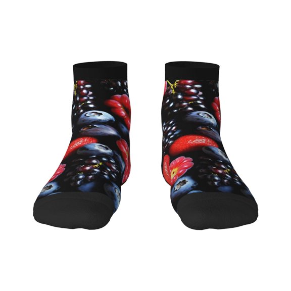 Goofa Variety Of Fruits And Berries Pattern Non Slip Socks with Grips for Elderly, Crew Socks Yoga Hospital Socks Cushioned Sole Gripper Socks for Men Women