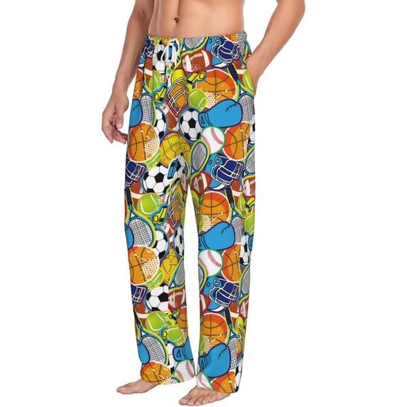 Goofa Various Balls Printed Soft Pajama Pants for Men, Wide Leg Comfy Casual Lounge Yoga Pants-Medium