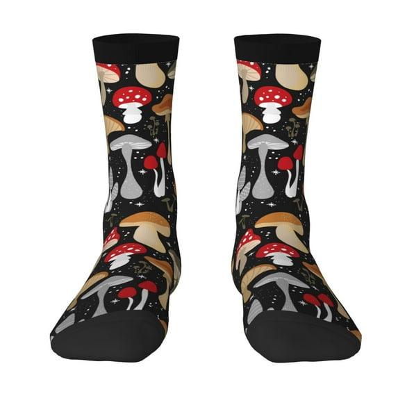 Goofa Various Mushrooms Printed Men's Crew Socks, Soft Durable Breathable Moisture-Wicking with Odor Control Cotton socks
