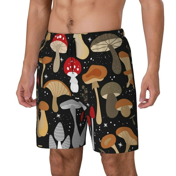 Goofa Various Mushrooms Printed Men's Swim Trunks Board Shorts Quick Dry Mens Swimming Trunks with Compression Liner,Breathable Fit Hawaii Beach Shorts-Medium