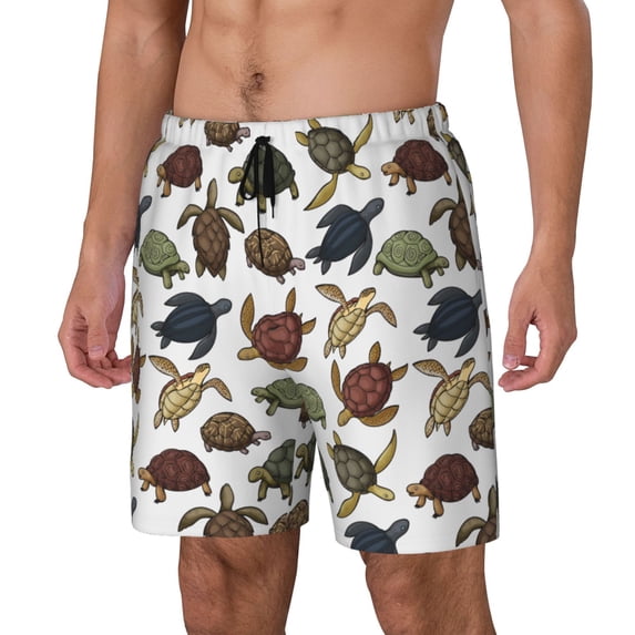 Goofa Various Turtle Printed Men's Swim Trunks Board Shorts Quick Dry Mens Swimming Trunks with Compression Liner,Breathable Fit Hawaii Beach Shorts-X-Large