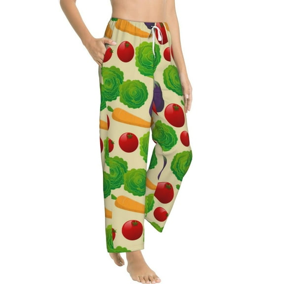 Goofa Vegetable Printed Soft Pajama Pants for Women, Wide Leg Comfy Casual Lounge Yoga Pants-Large