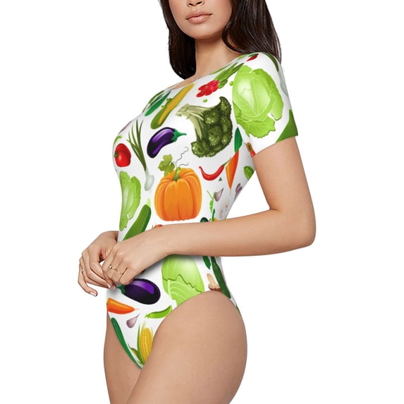Goofa Vegetables2 Printed Women Rash Guard Short Sleeve,Tummy control Swimsuit Surfing Swimsuit Bathing Suit One Piece Swimsuit UPF 50-Small