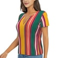 thumbnail image 1 of Goofa Vertical Stripes Pattern Womens Deep V Neck Low Cut Tops Casual Summer Short Sleeve Ribbed Knit T-Shirts-XX-Large, 1 of 5