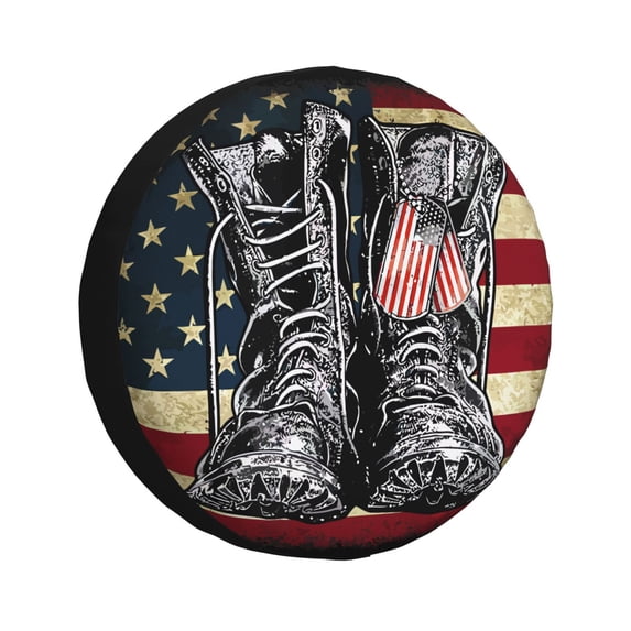 Goofa Veterans Day1 Pattern Universal Tire Cover for Jeep, SUV, Truck, and Trailer – Waterproof, UV-Resistant,Easy to Install, Fits 14"-17" Tires-15 inch