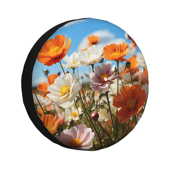 Goofa Vibrant Field Of Blossoms Pattern Universal Tire Cover for Jeep, SUV, Truck, and Trailer – Waterproof, UV-Resistant,Easy to Install, Fits 14"-17" Tires-16 inch