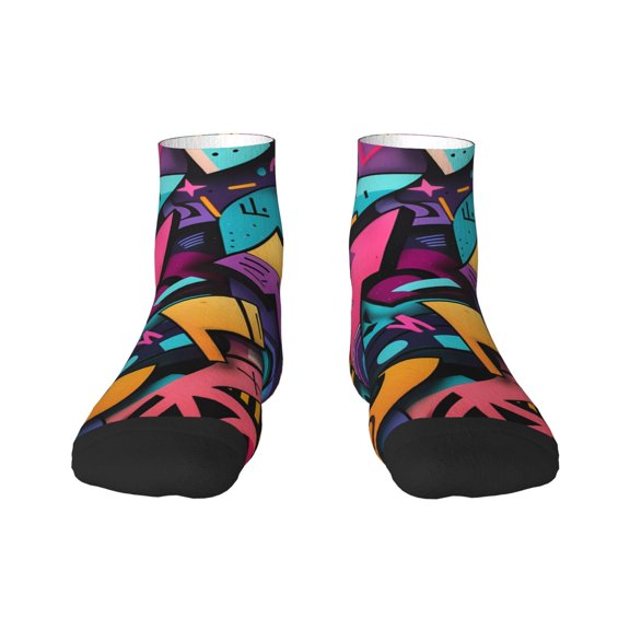 Goofa Vibrant Graffiti Urban Art Pattern Non Slip Socks with Grips for Elderly, Crew Socks Yoga Hospital Socks Cushioned Sole Gripper Socks for Men Women