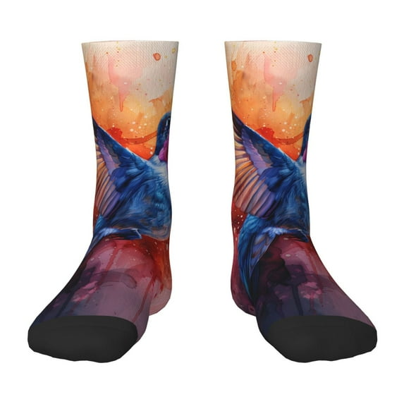 Goofa Vibrant Hummingbird Watercolor Art Pattern Children's Crew Socks, Kids' Daily Wear and Sports Socks, Breathable Socks, Sports Socks, Moisture-Wicking Socks for Children