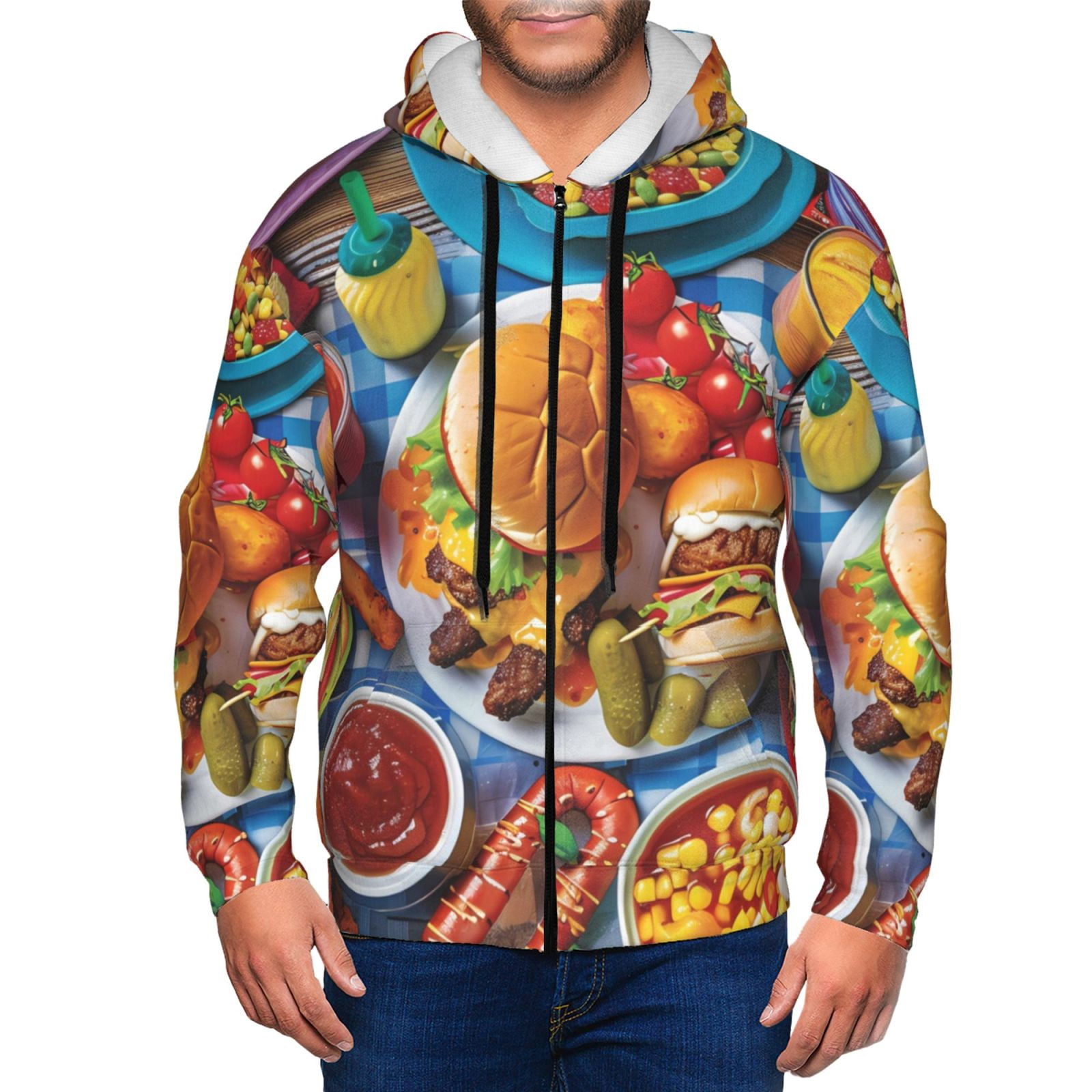 Goofa Vibrant Picnic Food Spread Pattern Mens Full-zip Hoodie, Zip-up ...