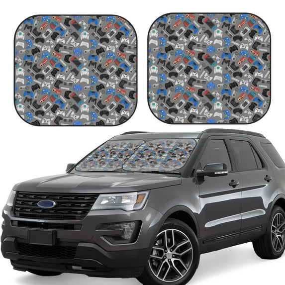 Goofa Video Game Pattern 2 Piece Car Windshield Sun Shade Foldable | Front Windshield Shade for Sun, Heat and UV Rays | Sunshade for Car Front Window-Medium