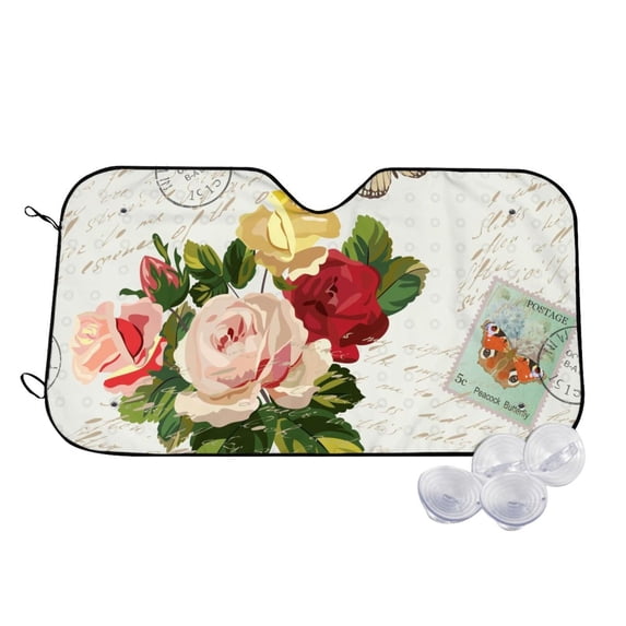Goofa Vintage Bike Flower Butterfly Printed Car Windshield Sunshade,Foldable Reflective Sun Visor,UV Protection Heat Blocker Sunshade,Car Cooling Accessory-Small