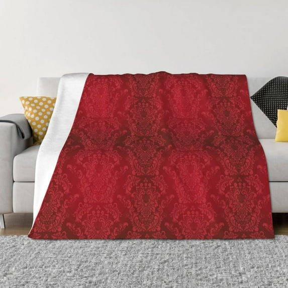 Goofa Vintage Burgundy Pattern Fleece Throw Blanket for Couch, Soft Checkered Flannel Blanket for Sofa, Warm Cozy Decorative Blanket Fall Decor Gift-60"x50"