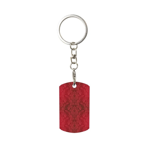 Goofa Vintage Burgundy Printed Rectangular Metal Keychain Bag Charm Floral Charm for Purse Keys Metal Keyring Gift for Women Accessories