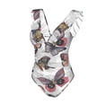 thumbnail image 1 of Goofa Vintage Butterflies Print Women's Ruffled One Piece Swimsuit V Neck, 1 of 7