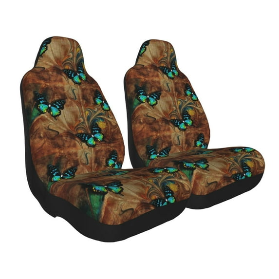 Goofa Vintage Butterfly Green Printed Car Seat Covers, Automotive Seat Covers for Cars Trucks and SUVs, Quick Setup Universal Fit Elastic Seat Covers-1