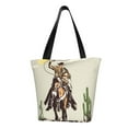 thumbnail image 1 of Goofa Vintage Cowboy Riding Horse Pattern Tote Bags,Large Capacity Bag,Beach Tote with Zipper Closure, Large Capacity and Foam Padding, 1 of 6