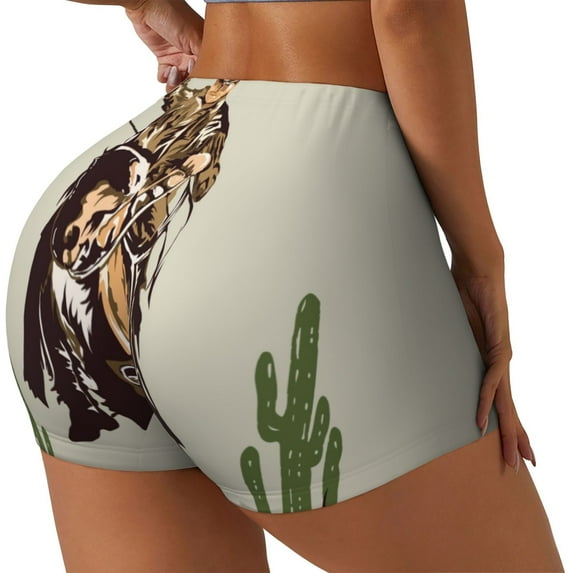 Goofa Vintage Cowboy Riding Horse Printed Workout Shorts Women Seamless Scrunch Butt Lifting High Waisted Gym Booty Shorts Elastic Workout Shorts-Large