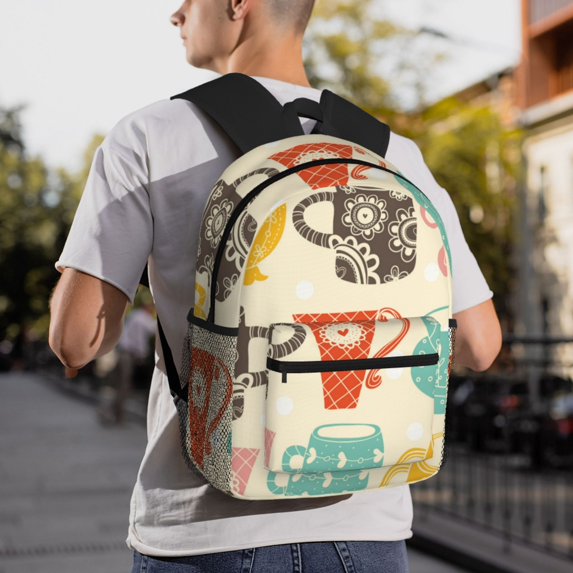 Goofa Vintage Cup Print Casual Backpack for Women Men,Waterproof High School Bookbag,Lightweight Travel Daypack,Classic College Backpack,Laptob Backpack