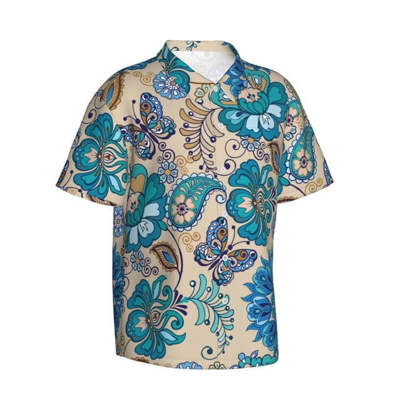 Goofa Vintage Floral Butterflies Hawaiian Shirt for Men, Unisex Summer Beach Casual Short Sleeve Button Down Shirts,Aloha Tropical Floral print shirt-Medium