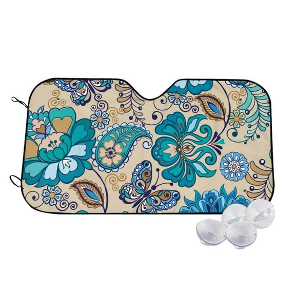 Goofa Vintage Floral Butterflies Printed Car Windshield Sunshade,Foldable Reflective Sun Visor,UV Protection Heat Blocker Sunshade,Car Cooling Accessory-