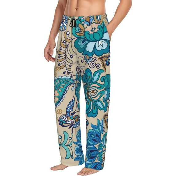 Goofa Vintage Floral Butterflies Printed Soft Pajama Pants for Men, Wide Leg Comfy Casual Lounge Yoga Pants-XX-Large