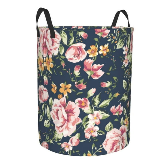 Goofa Vintage Floral Printed Circular Hamper,Laundry Basket with Handles,Storage Baskets Foldable,Large Capacity Laundry Hamper-