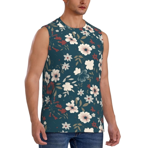 Goofa Vintage Floral Printed Men's Sleeveless T-Shirt - Athletic Gym Workout Tank Top for Men - Moisture-Wicking, UPF 30+ Quick-Dry Muscle Tee-3X-Large