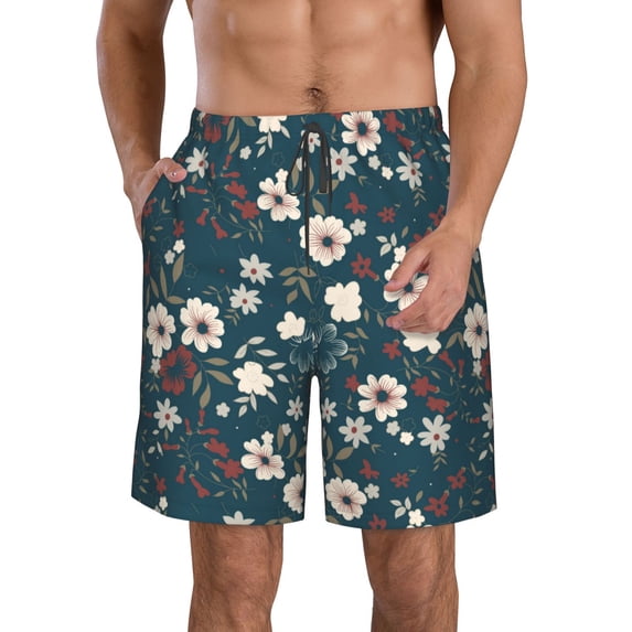 Goofa Vintage Floral Printed Mens Swim Trunks Summer Quick Dry Short Beach Swimwear Bathing Suits-Large